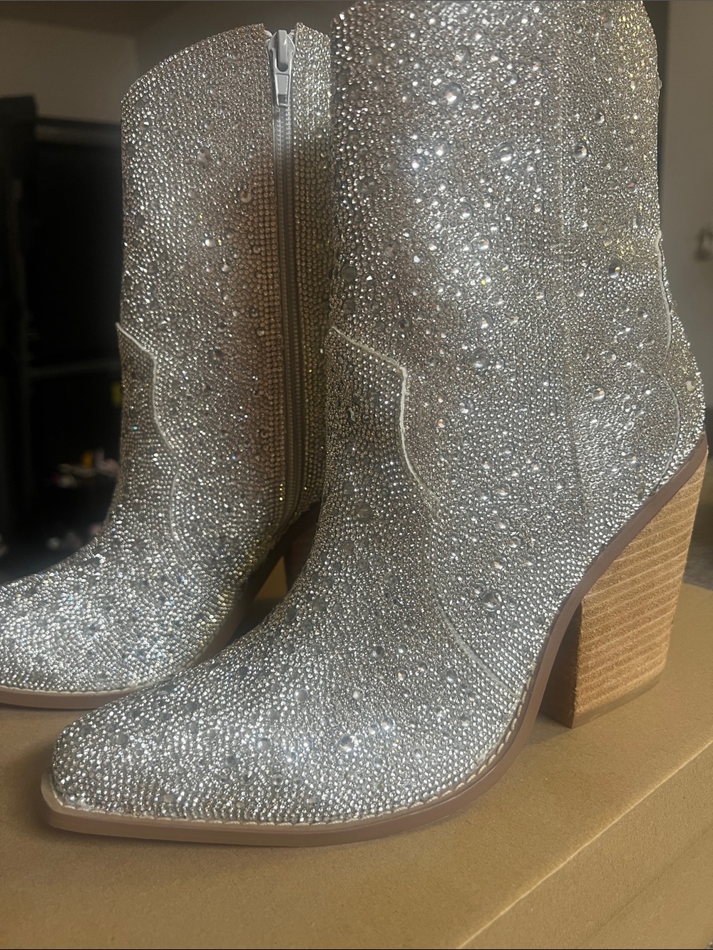 Steve Madden Silver Crystal Embellished Heeled Ankle Boots